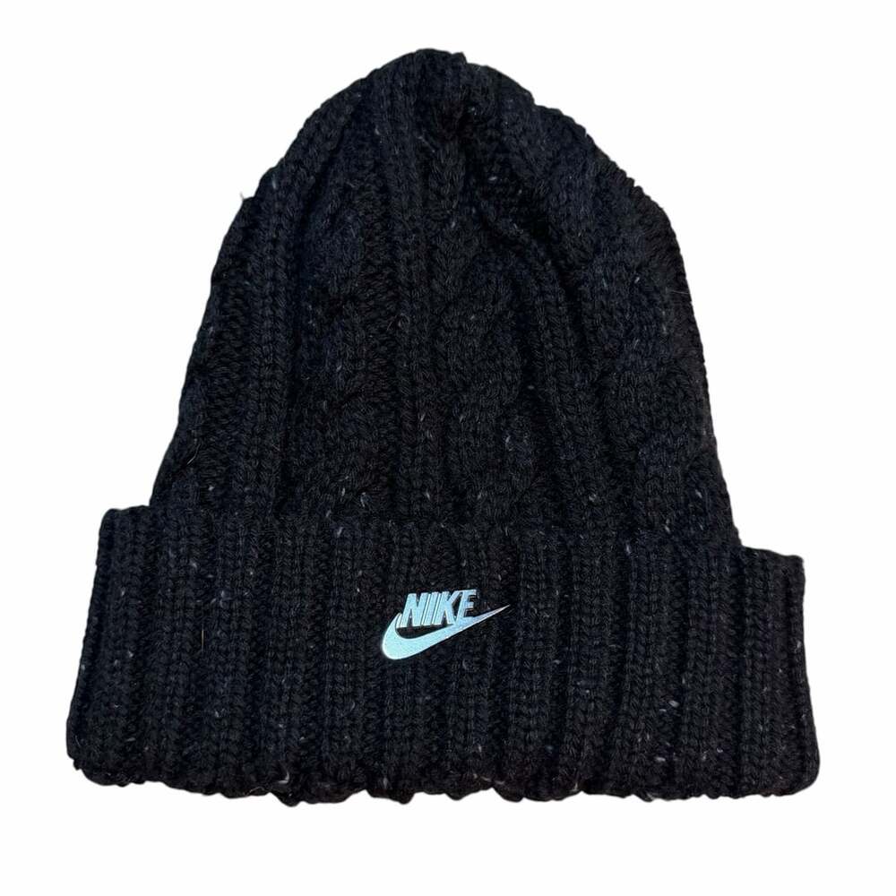 Nike Beanie One Size Fits Most Black Cable Knit Metal Logo